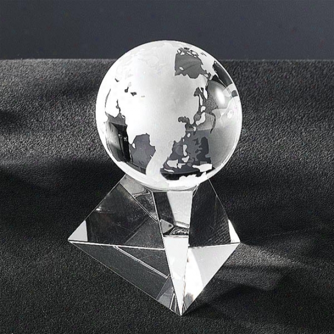 Galactic Optica Couture - 3 5/8" X 2 3/8" - Crystal Globe Award On Pyramid Shaped Acquit Base