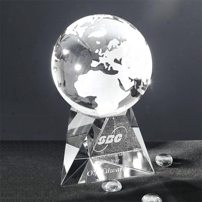 Galactic Optica Couture - 6 1/2" X 4" - Crystal Globe Judgment On Pyramid Shaped Clear Base