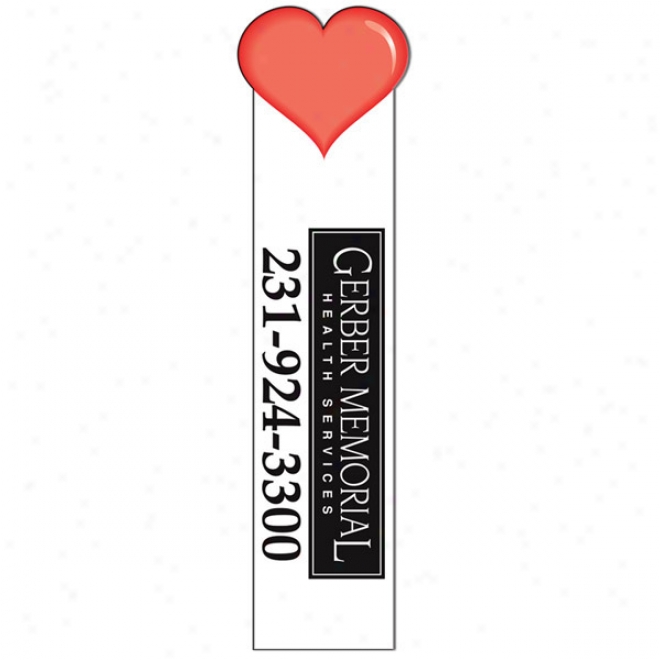 Heart - Full Color Bookmark With Shaped Top, Made Of 14 Pt. White Poster Board, 1.75" X 8"