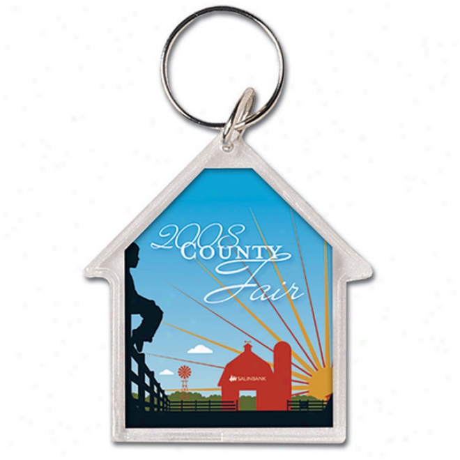 House - Acrylic Key Taf With A Standard Silver 24mm Tempered Split Ring