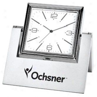 In-line Rotating Silver Clock And Photo Frame