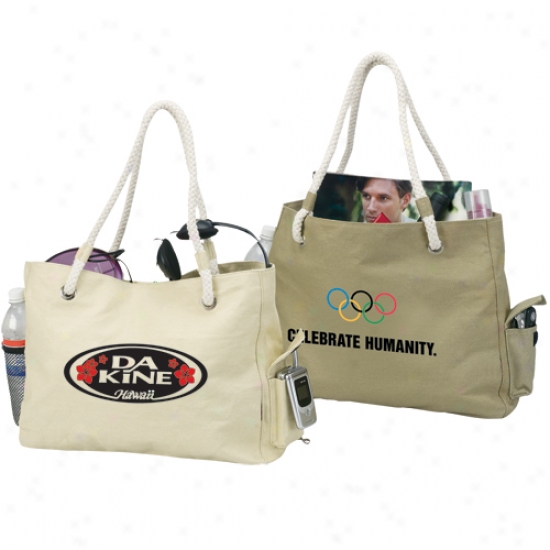 Island Tote With Zippered Main Division And Braided Cotton Rope Handles