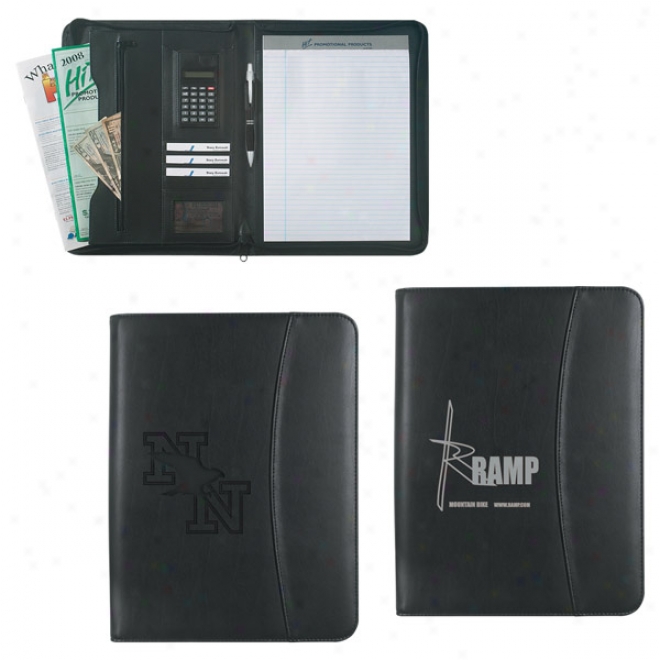 Leathrr Look 8  1/2 " X 11" Zippered Portfolio With Calculator