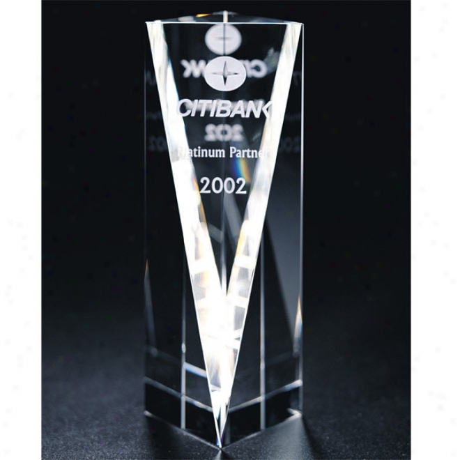 Martinique Optica Couture - 7" X 2 3/4" -hand Cut Crystal Tower Award Wih Triangle Cut Front