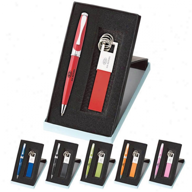 Maxinee Ballpoint & Leather Key Ring Set (colorplay)