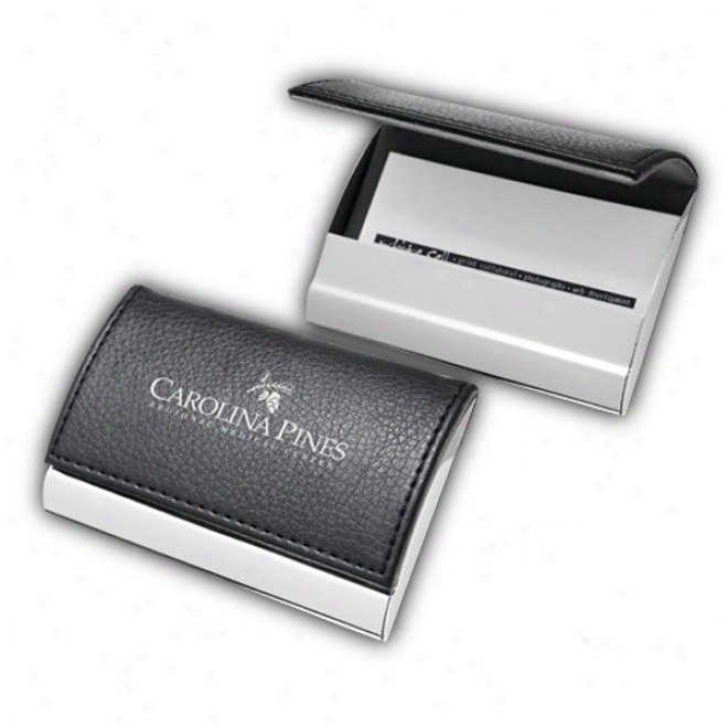 Metal Business Card Case With Faux Leather Top Cover