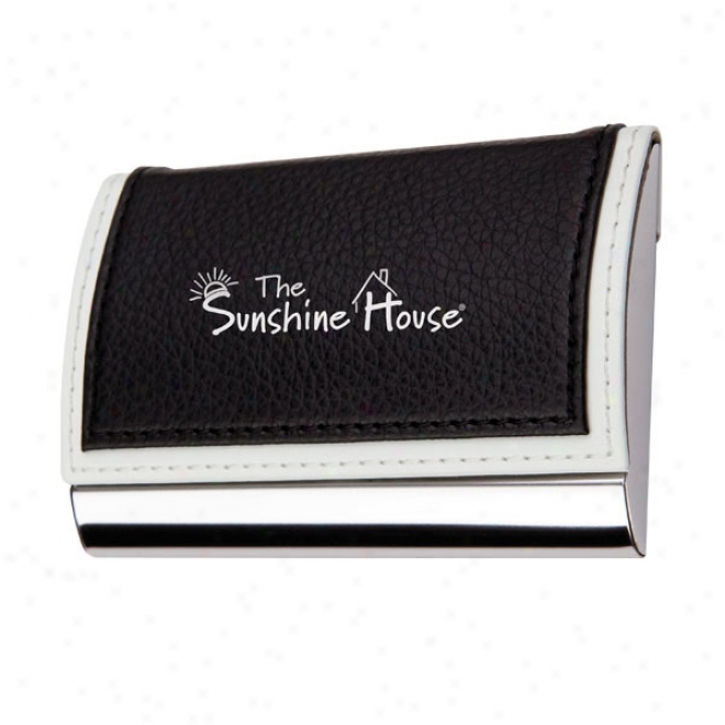 Metal Card Case With Black White Faux Leather Top Cover