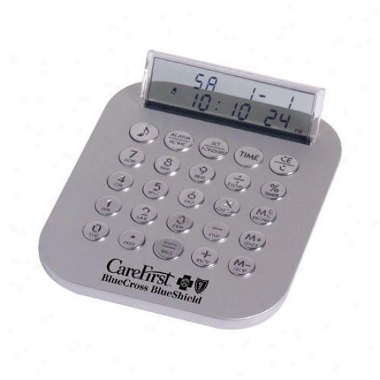 Metallic Calculator Travel Clock With Translucent Lcd And Chrom Keys