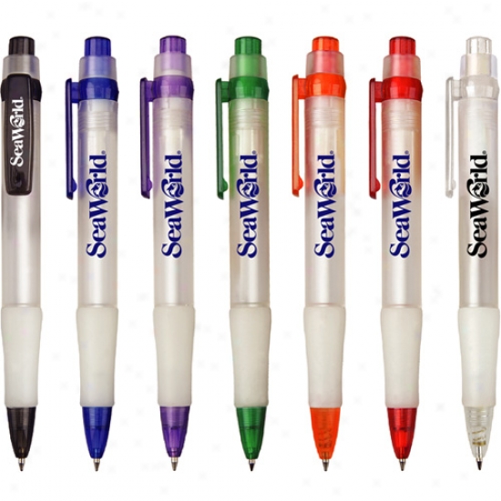 Morgan - Click Action Ballpoint Pen With Frosted White Barrel And Grip, And Translucent Clip And Trim