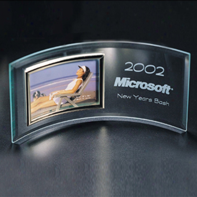 Optica Couture - 5 1/2" X 12" - Curved Rectangular Glass Award With Photo Display Inset With Gift Box