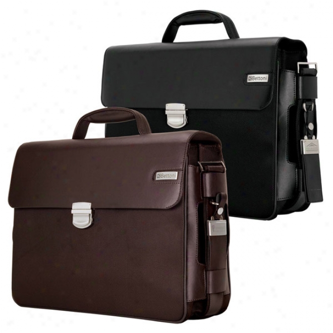 Parma - Dark Brown Leather Twlll Nylon Briefcase