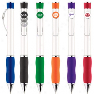 Pen With Comfort Grasp And Logo On Round Custom Shaped Sliding Disk