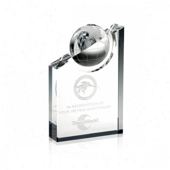 Pinnacle Optica Couture - 6" X 4" - Crystal Earth Award With Slanted Top