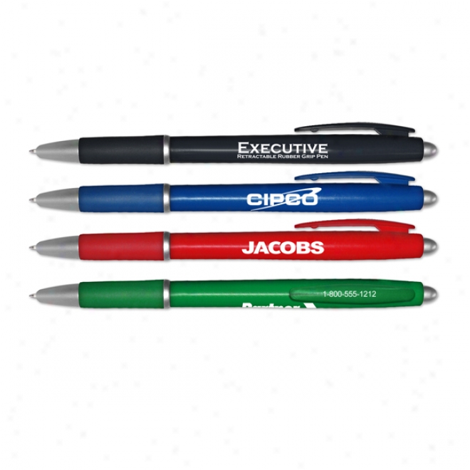 "exexutive" Retractable Ball Point Pen With Rubber Grip