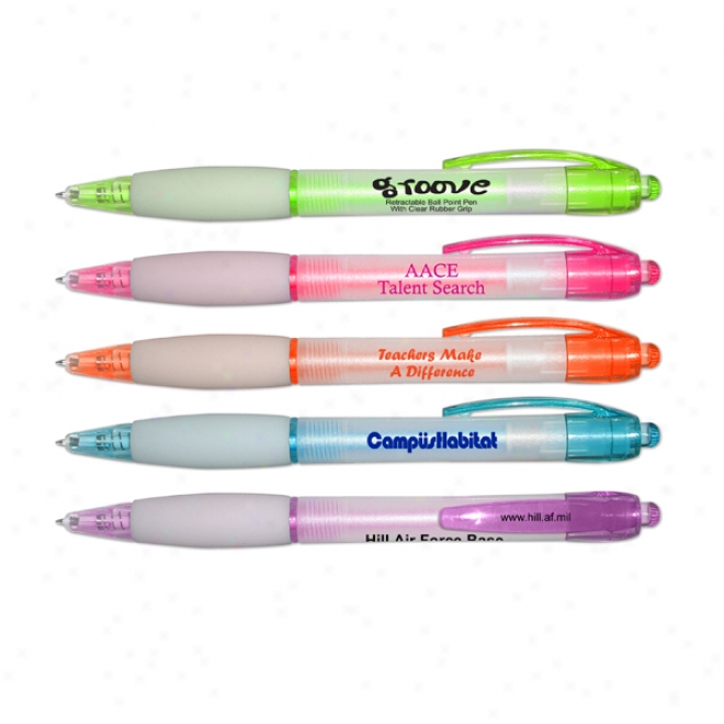 "groove&" Retractable Ball Point Pen With White Rubber Grip