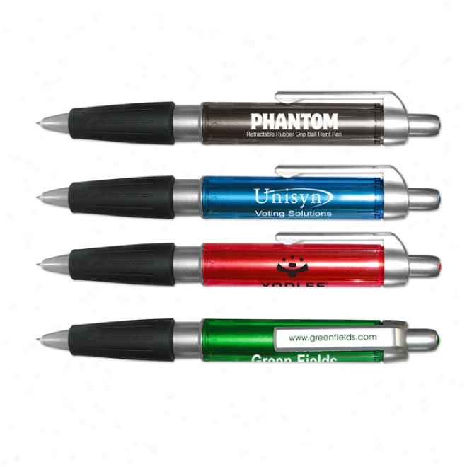 "phantom" Large Barrel Retractable Ball Point Pen With Rubber Grip