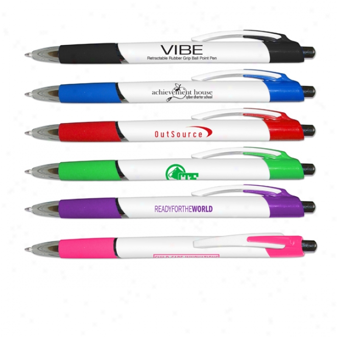 "vibe" Retractable Ball Spot Pen With Caoutchouc Grip & Chrome Trim