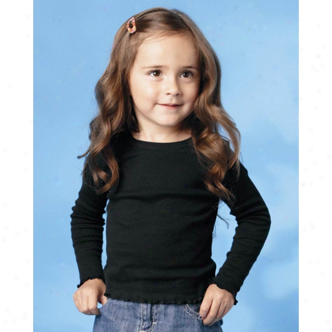 Rabbit Skins Toddler Baby Rib Long Sleeve Tiny Tee With Scallloped Edges