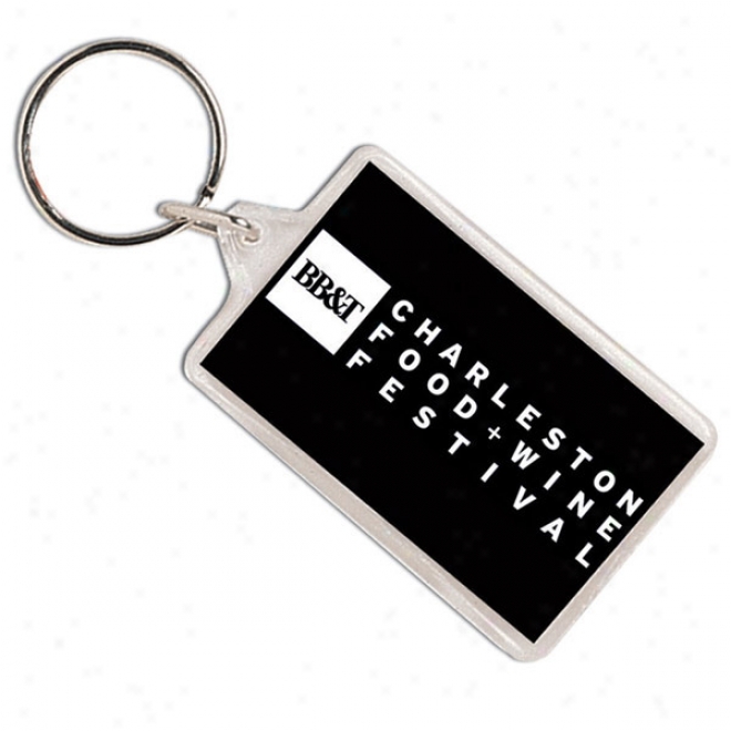 Rectangle - Acrylic Key Tag With A Standard Silver 24mm Tempered Split Ring