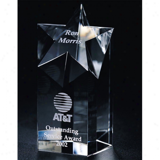 Republic Optica Couture - 6" X 3 1/2" - Optical Crystal Star Tower Award With Precision Beveled Edges