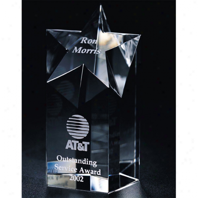 Commonwealth Optica Couture - 7" X 3 1/2" - Optical Crystal Star Tower Award With Precision Beveled Edges