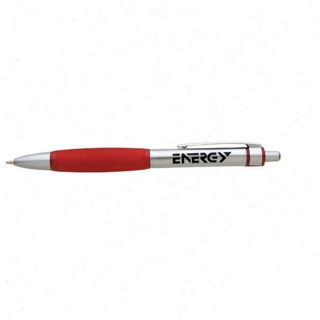 Retractable Ballpoinnt Pen With Satin-silver Finish Metal Barrel