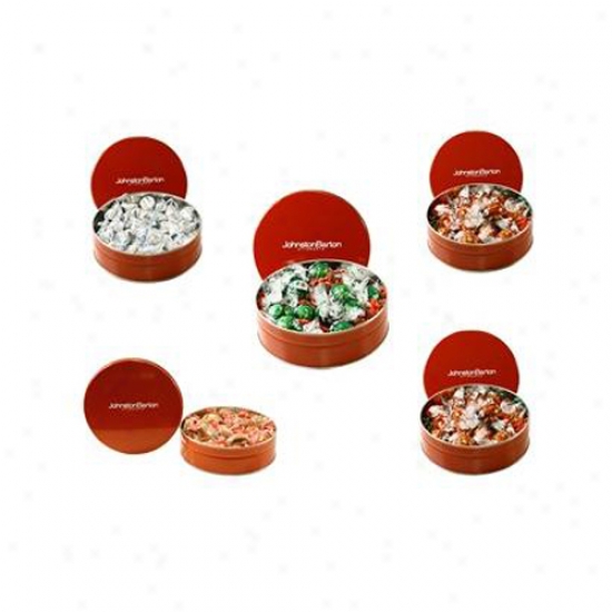 Round Gift Tin With Goetze Caramel Vanilla Candies