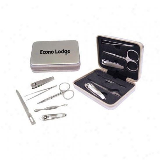 Six Piece Manicure Set In Silver Tin Hinged Box