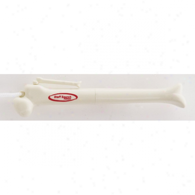 Slender Bome Pen With White Snap Safety Release Cord And Bone Clip