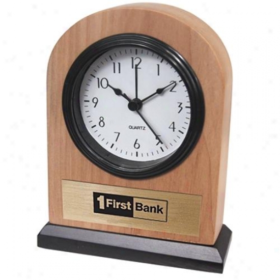 Solid Ash Alarm Clock With Rounded Top And 3" X 1" Gold Plate