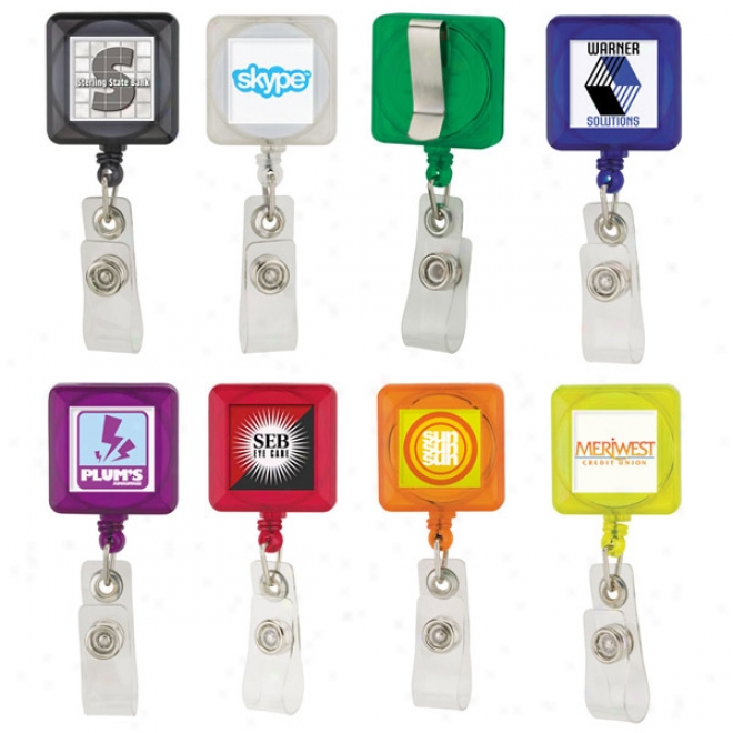 Square Plastic Retractable Badge Holder With Standard Clip