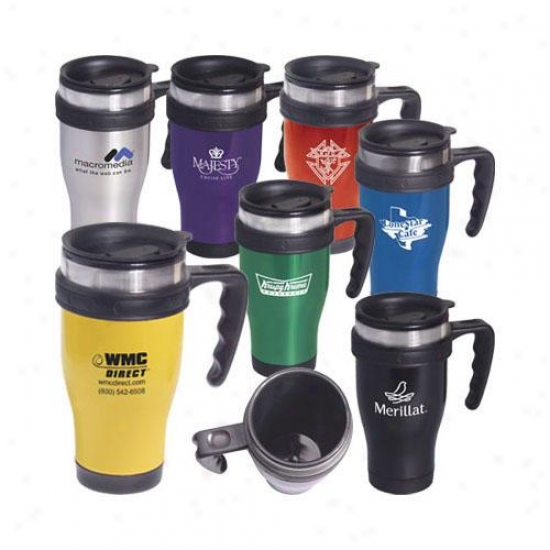 Stainless Steel, 16 Oz. Large Grip Mug With Closure Excel