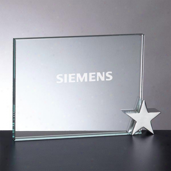 Starlite Optica Couture - 6" X 8" - Smooth Glass Award With Star Sha0ed Corner Stand