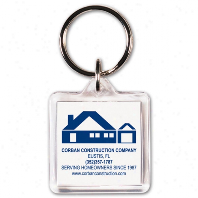 Stock Shape Acrylic Key Ring- 1 1/2" X 1 1/2" Square