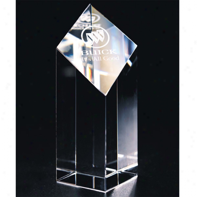 Tobago Optica Couutre - 5" X 3 3/8" - Crystal Diamond Shaped Toaer Award With Slanted Front