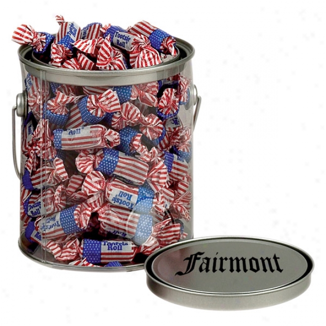 Tootsie Roll American Flag Midgres - Pail With Handle And Lid Filled With Flavored Tootsie Rolls Midgees