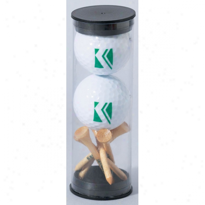 Tourney Tubes - Two White Golf Balls And 6 Golf Tees Packed In A Clear Tube
