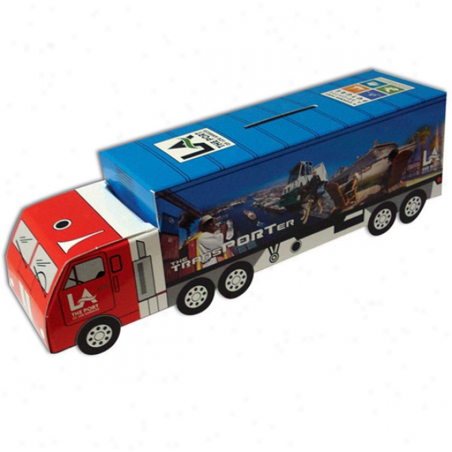 Truck Bank, Made From 14 Pt. High Density White Poster Board, 2 1/4" X 8 1/2"