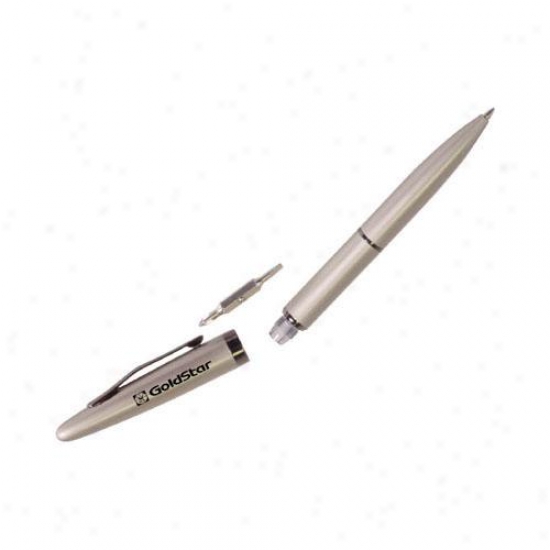 Twist Action Ballpoint Pen With Reversible Standard And Phillips Head Screwdriver