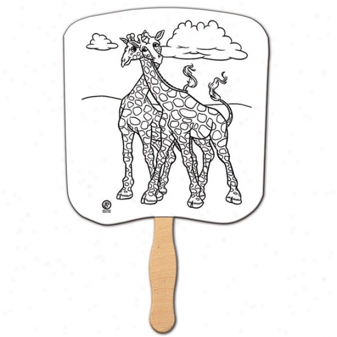 U-color - Giraffes - Coloring Fan With Stick, 22 Pt. High Density White Poster Board, 8" X 8"