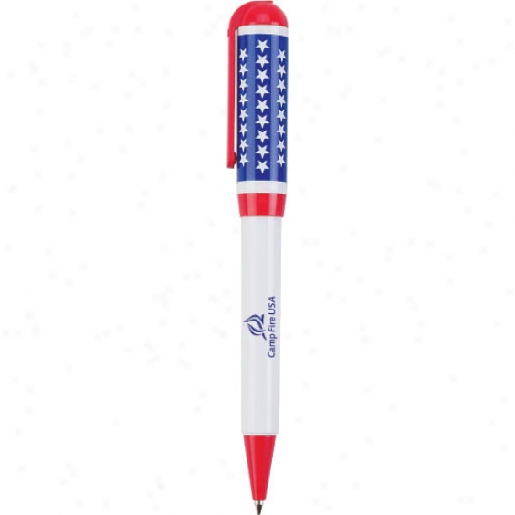 Usa Made Flag Pen With Black Medium Ball Point