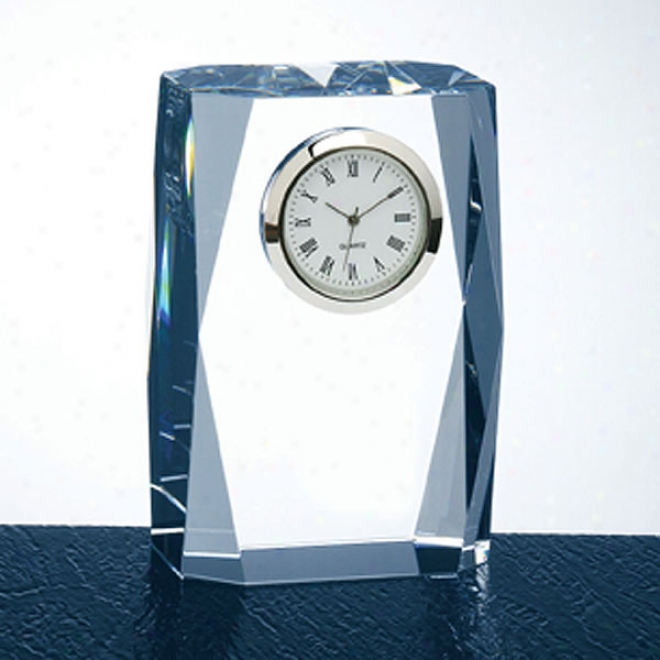 Vitellius Optica Couture - Tall Crystal Award By the side of Edge Faceting And Vertical Clock