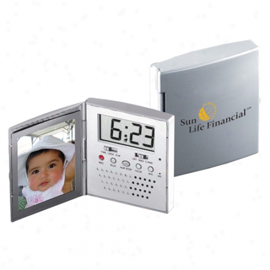 Voice Recorder And Photo Frame With Digital Alarm Clock, Records Up To 10 Seconds