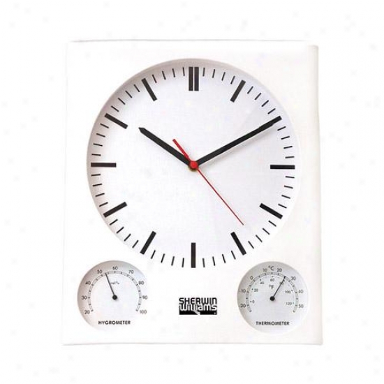 White Wall Clock With Thermometer And Hygrometer, Batteries Included