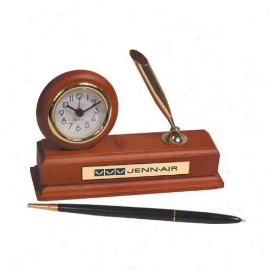 Wood Clock Desk Set With Pen Andd Alarm