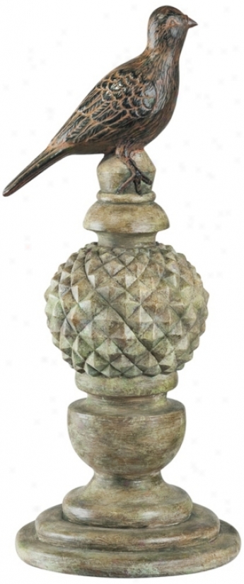16" High Diamond Textyred Sphere With Bird Decorative Finial (r9823)