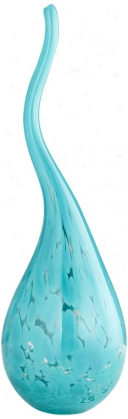 17" High Turquoise Glass Vase In the opinion of Curved Spout (v3912)