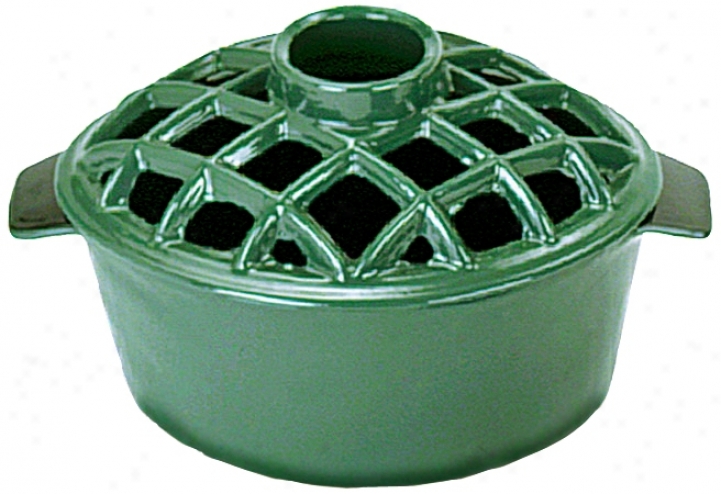 2 1/4 Quart Green Cast Iron Steamboat Pot Wit hLattice Top (u9292)