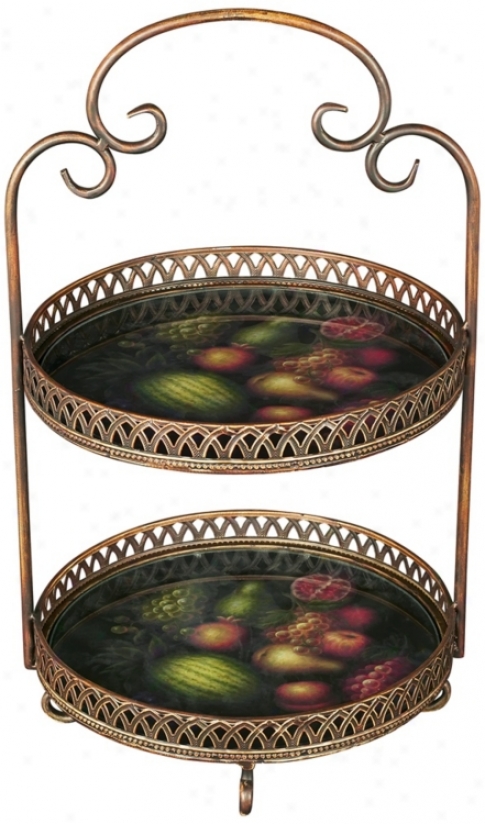 2-tier Gold And Fruit Metal Cake Stand (p3899)