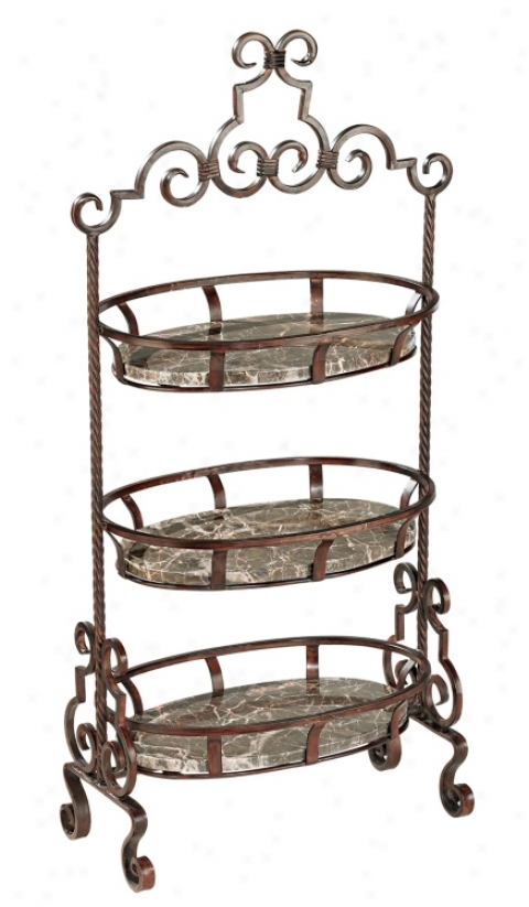 41" High Three Tier Iron Scroll Detail Basket (71514)